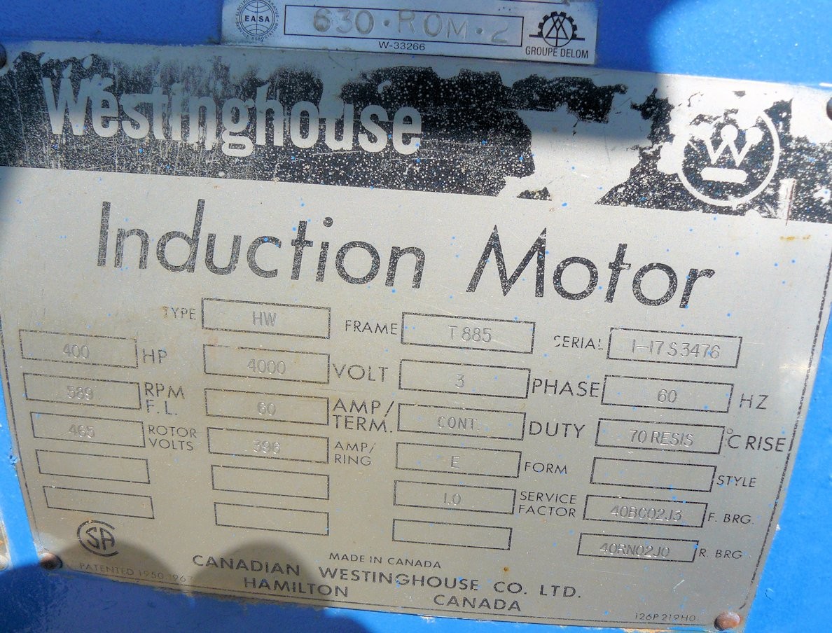 Westinghouse 400 Hp Induction Motor, 589 Rpm)